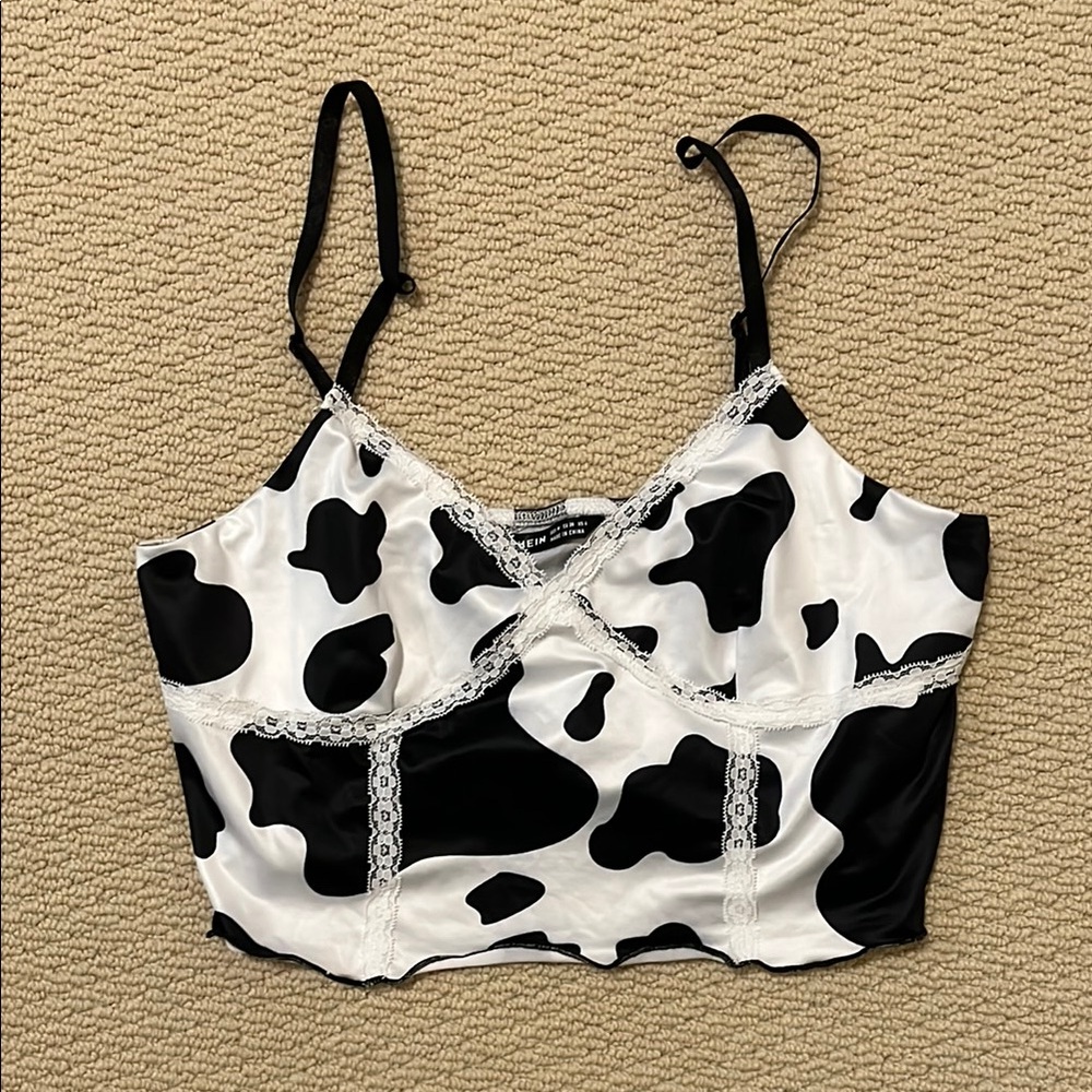 Shein | Cow Print Lace Crop Top
